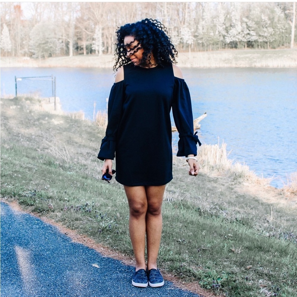 Lush Cold Shoulder Long Sleeve Black Dress Size Small NWT